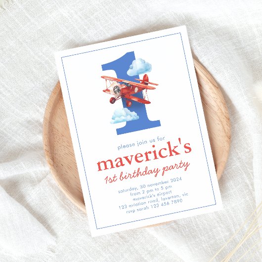 ヴィンテージ飛行機1歳の誕生日(1歳) 招待状