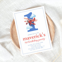 ヴィンテージ飛行機1歳の誕生日（1歳） 招待状