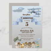 ヴィンテージ飛行機&かわいいタウン航空バースデーパーティー 招待状 (正面/裏面)
