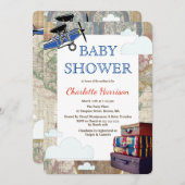 ヴィンテージ飛行機&クラウドワールドトラベルベビーシャワー 招待状 (正面/裏面)