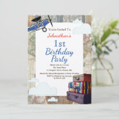 ヴィンテージ飛行機&クラウド世界旅行ベビーシャワー 招待状 (スタンド正面)