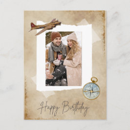 ヴィンテージ飛行機&コンパス写真付き.Aviation シーズンポストカード