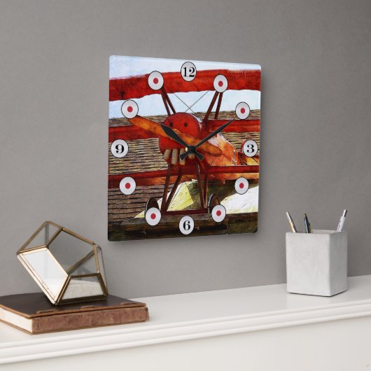 ヴィンテージ飛行機:シャーリー・テイラー スクエア壁時計 (オフィス)