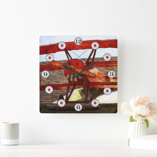 ヴィンテージ飛行機:シャーリー・テイラー スクエア壁時計 (ホーム)
