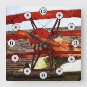ヴィンテージ飛行機:シャーリー・テイラー スクエア壁時計 (正面)