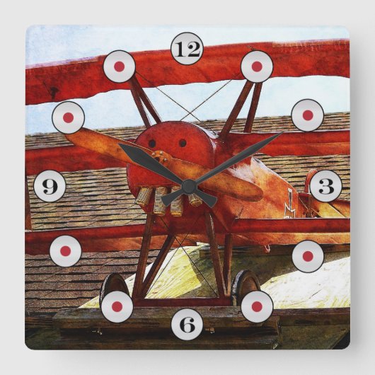 ヴィンテージ飛行機:シャーリー・テイラー スクエア壁時計 (正面)