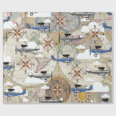 ヴィンテージ飛行機&ワールドマップアドベンチャートラベラー ラッピングペーパー (フラット)