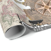 ヴィンテージ飛行機&ワールドマップアドベンチャートラベラー ラッピングペーパー (ロールコーナー)