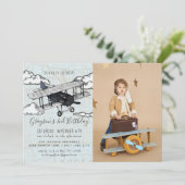 ヴィンテージ飛行機 | 旅行の誕生日パーティー 招待状 (スタンド正面)