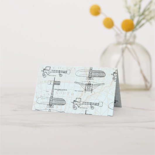 ヴィンテージ飛行機 |旅行パーティー プレイスカード (裏面)