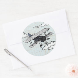 ヴィンテージ飛行機 |旅行封筒用シールシール ラウンドシール