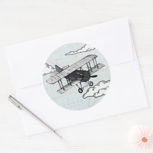 ヴィンテージ飛行機 |旅行封筒用シールシール ラウンドシール (封筒)