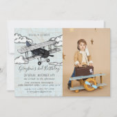 ヴィンテージ飛行機 | 旅行誕生日パーティー 招待状 (正面)