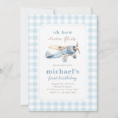 ヴィンテージ飛行機 時間が飛ぶ 旅行 1歳誕生日 招待状 (正面)