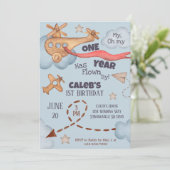 ヴィンテージ飛行機 時間が飛ぶ 青い誕生日 招待状 (スタンド正面)