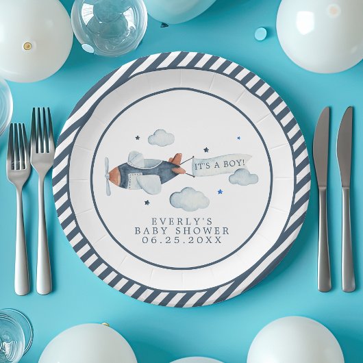 ヴィンテージ飛行機 男の子誕生会 ペーパープレート