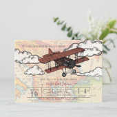 ヴィンテージ飛行機 | 赤ちゃんシャワー旅行 招待状 (スタンド正面)
