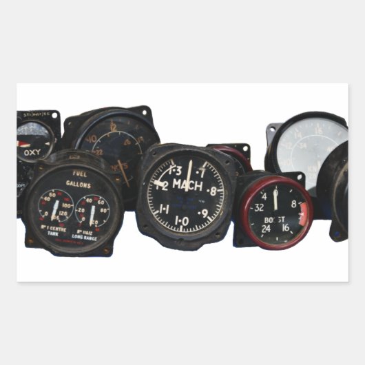 ヴィンテージ飛行機WWIIダイヤル飛んでいるディスプレイ 長方形シール (正面)