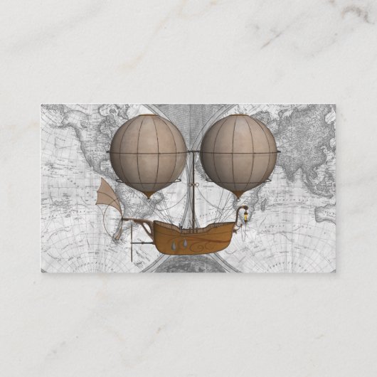 ヴィンテージ飛行船とグレーワールドマップブックリクエスト エンクロージャーカード (裏面)