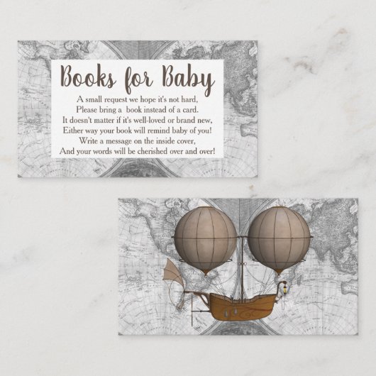 ヴィンテージ飛行船とグレーワールドマップブックリクエスト エンクロージャーカード (正面/裏面)