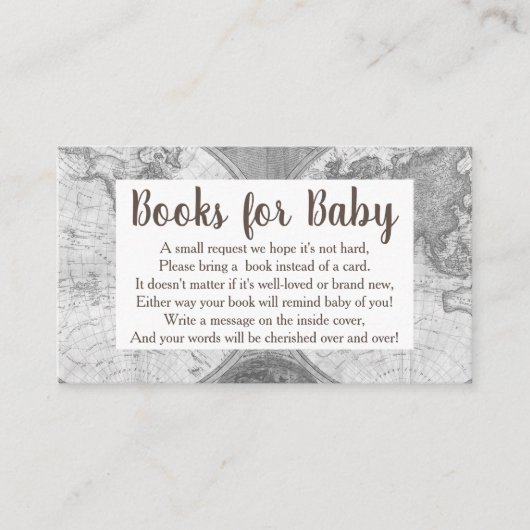 ヴィンテージ飛行船とグレーワールドマップブックリクエスト エンクロージャーカード (正面)