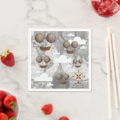 ヴィンテージ飛行船の飛行可能世界地図と雲 スタンダードカクテルナプキン (インサイチュ)