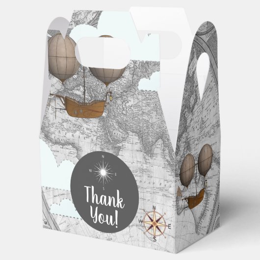 ヴィンテージ飛行船の飛行可能世界地図と雲 フェイバーボックス (オープン)