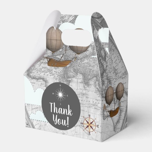 ヴィンテージ飛行船の飛行可能世界地図と雲 フェイバーボックス (正面サイド)