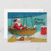 ヴィンテージ飛行船サンタクリスマス シーズンポストカード (正面/裏面)
