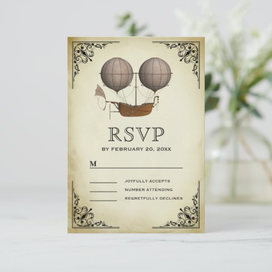 ヴィンテージ飛行船熱気球結婚機 出欠カード (スタンド正面)