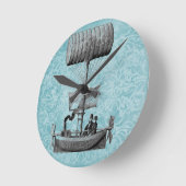 ヴィンテージ飛行船 |ブルーダマスク ラウンド壁時計 (傾斜)