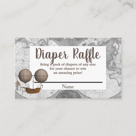 ヴィンテージ飛行船&世界地図エクスプローラーおむつラッフル エンクロージャーカード (正面)