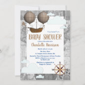 ヴィンテージ飛行船&雲世界旅行ベビーシャワー 招待状 (正面)