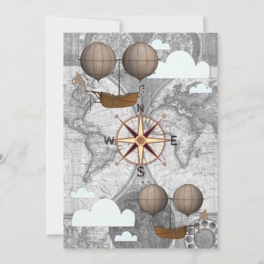 ヴィンテージ飛行船&雲世界旅行ベビーシャワー 招待状 (裏面)