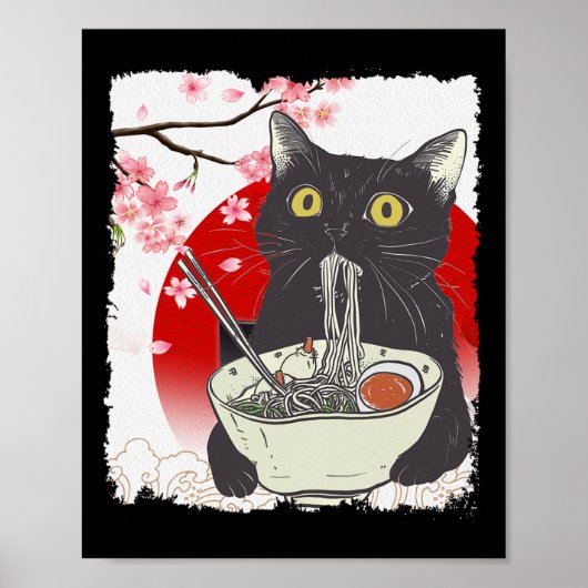 ヴィンテージ食べのラーメンおもしろい猫日本の麺 ポスター (正面)
