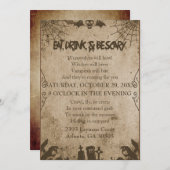 ヴィンテージ食べゴシック、飲み物、怖いハロウィーン 招待状 (正面/裏面)