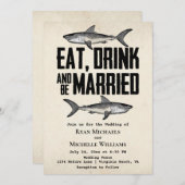 ヴィンテージ食べシャーク・ドリンク結婚したとビー結婚ズ 招待状 (正面/裏面)