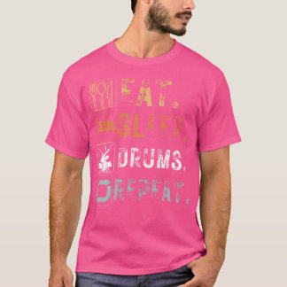 ヴィンテージ食べスリープドラムおもしろいリピートデザインSl Tシャツ