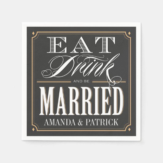 ヴィンテージ食べドリンクとビー結婚したズのナ結婚プキン スタンダードカクテルナプキン (正面)