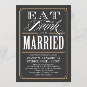 ヴィンテージ食べドリンク&ビー結婚した結婚式招待状 招待状