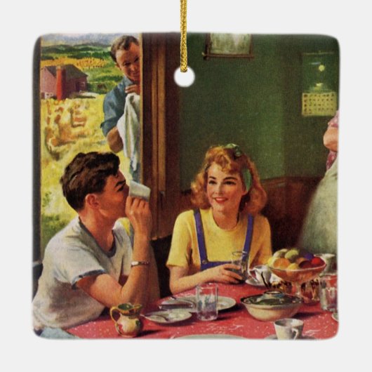 ヴィンテージ食べファミリーの朝食インザキッチン セラミックオーナメント (裏面)