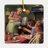 ヴィンテージ食べファミリーの朝食インザキッチン セラミックオーナメント (正面)