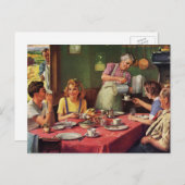 ヴィンテージ食べファミリーの朝食インザキッチン ポストカード (正面/裏面)