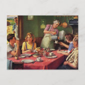 ヴィンテージ食べファミリーの朝食インザキッチン ポストカード (正面)