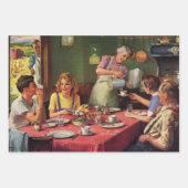 ヴィンテージ食べファミリーの朝食インザキッチン ラッピングペーパーシート (正面3)