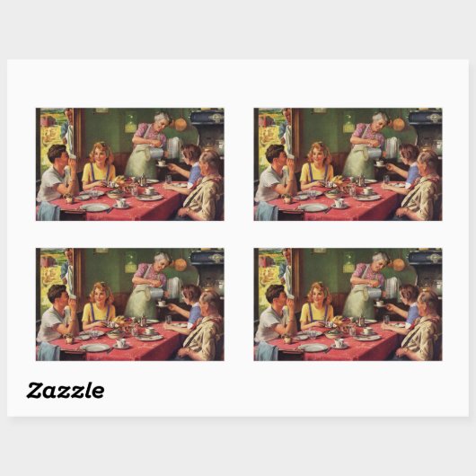 ヴィンテージ食べファミリーの朝食インザキッチン 長方形シール (シート)