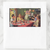 ヴィンテージ食べファミリーの朝食インザキッチン 長方形シール (バッグ)