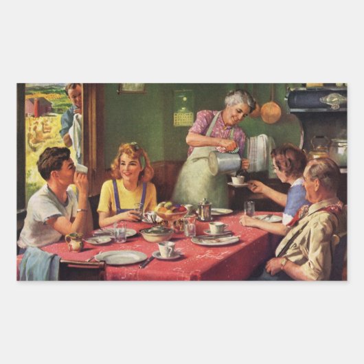 ヴィンテージ食べファミリーの朝食インザキッチン 長方形シール (正面)