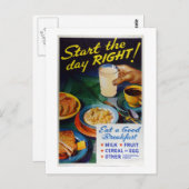 ヴィンテージ食べ朝食ミルクフルーツシリアル ポストカード (正面/裏面)