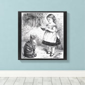 ヴィンテージ食べ物を与えガールズキャットAソース・オブ・ミルク キャンバスプリント (インサイチュ (ウッドフロア))